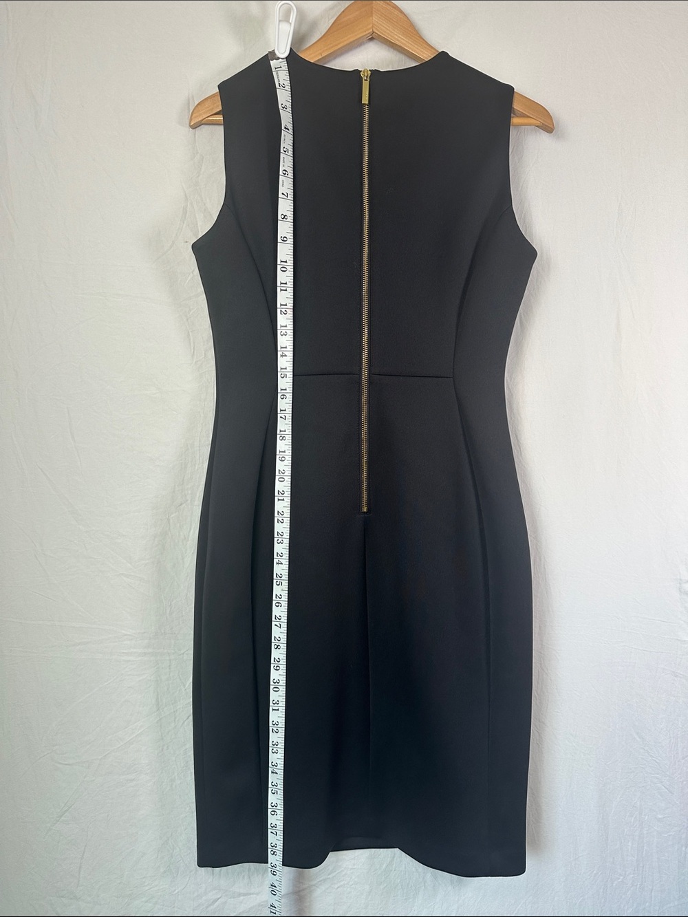 Calvin Klein Black Sleeveless Midi Sheath Dress with Gold Back Zip - Picture 4 of 7